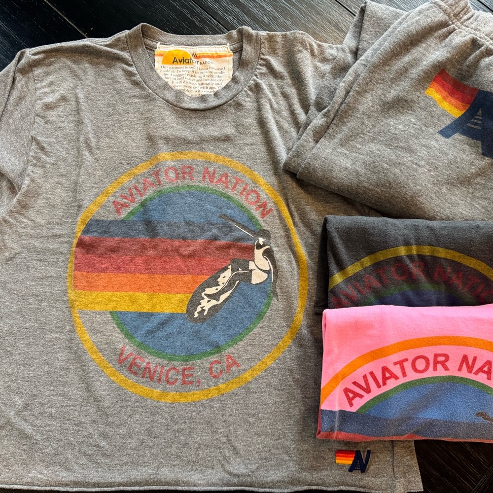 Aviator Nation 3 Signature Boyfriend T-Shirts + Logo Sweatpants Bundle All Sz M - Picture 3 of 3